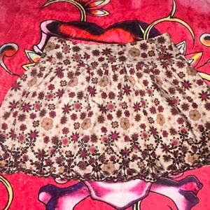 Cato Floral A-Line Skirt in Cream and Brown